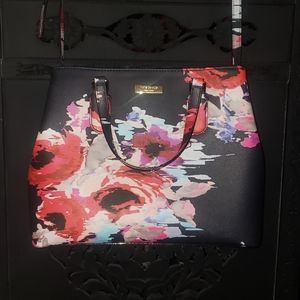 Kate Spade Abstract Watercolor Floral Hand Bag Midnight Navy Blue